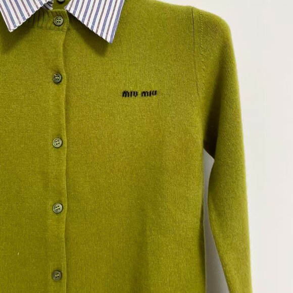 Miu Miu striped-collared knitted-logo cashmere cardigan - Picture 8 of 14